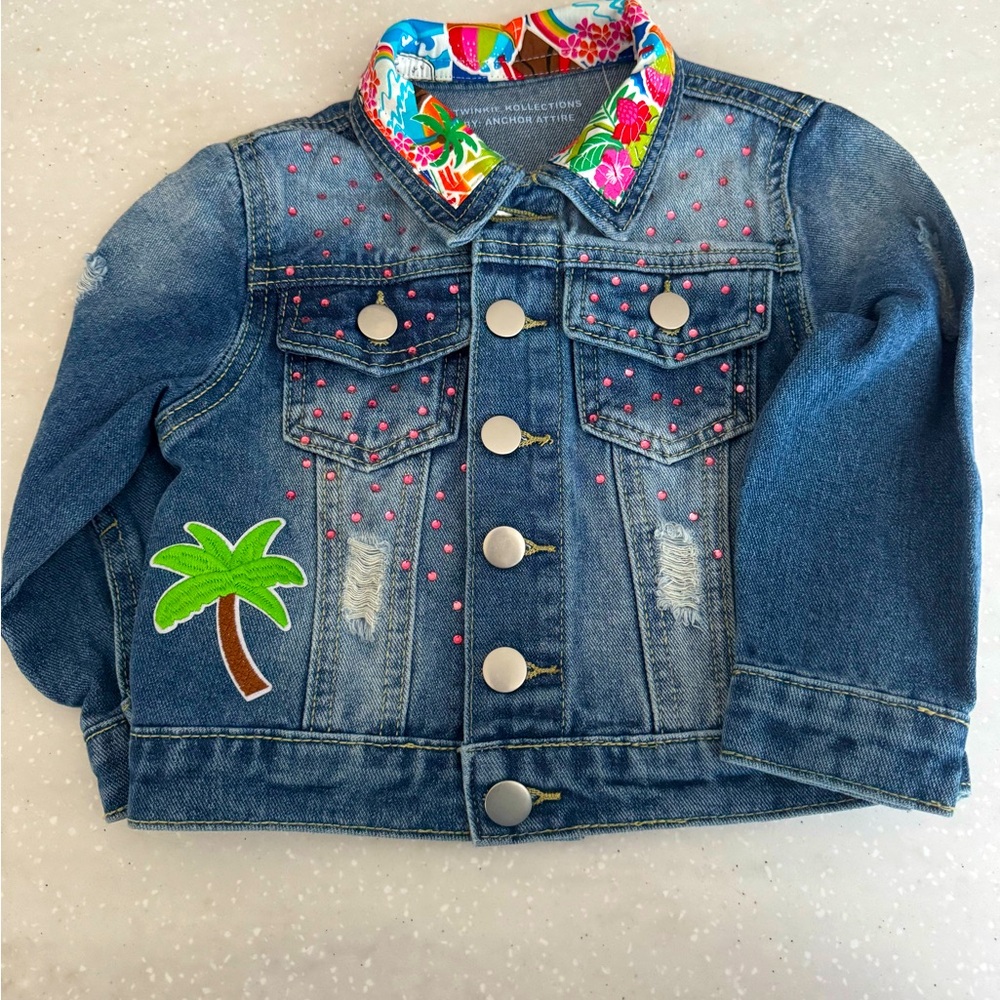 Anchor Attire child’s denim Hawaiian print jacket with rhinestones